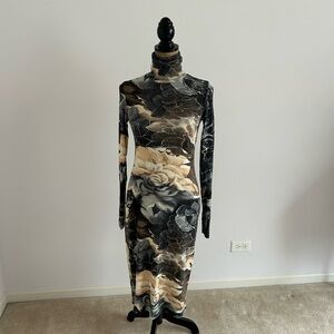 Cache Black and Cream Floral Maxi Dress